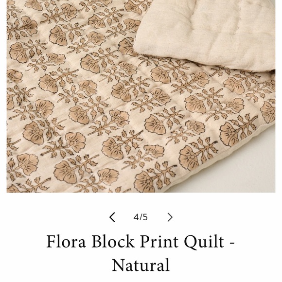 Magnolia Floral Block Print Quilt - Cream and Brown - Picture 3 of 4